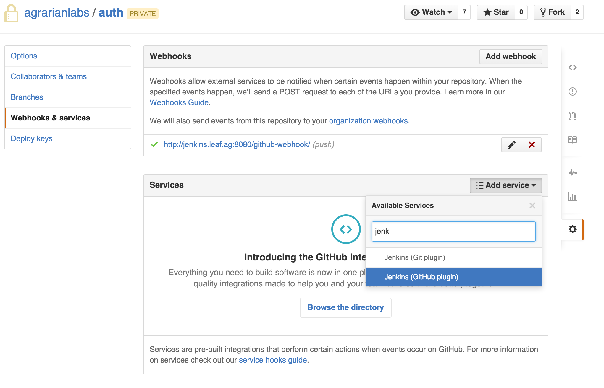 Github configuration for Jenkins. alt text